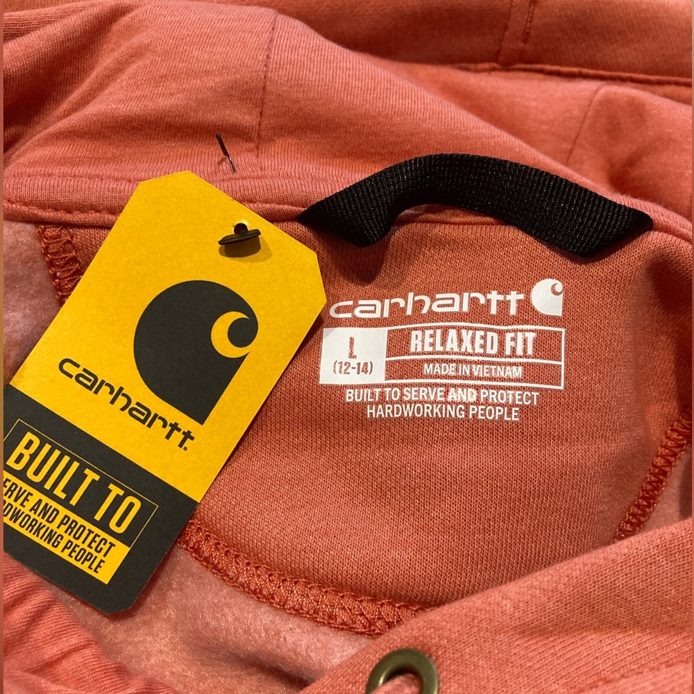Carhartt Women’s Relaxed Fit Logo Sleeve Graphic Hoodie - Earthen Clay Heather - Picture 4 of 4